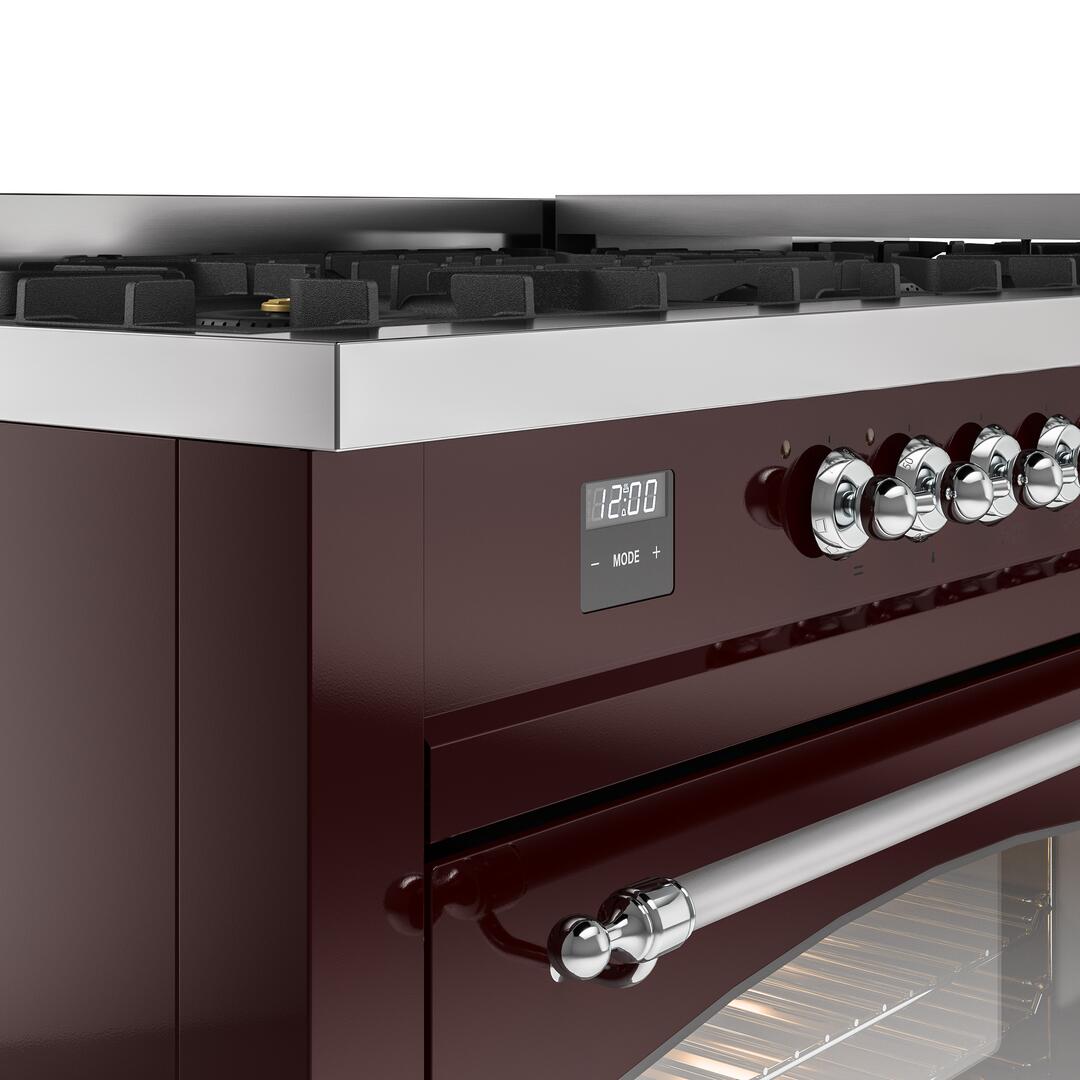 Nostalgie II 60 Inch Dual Fuel Liquid Propane Freestanding Range in Burgundy with Chrome Trim