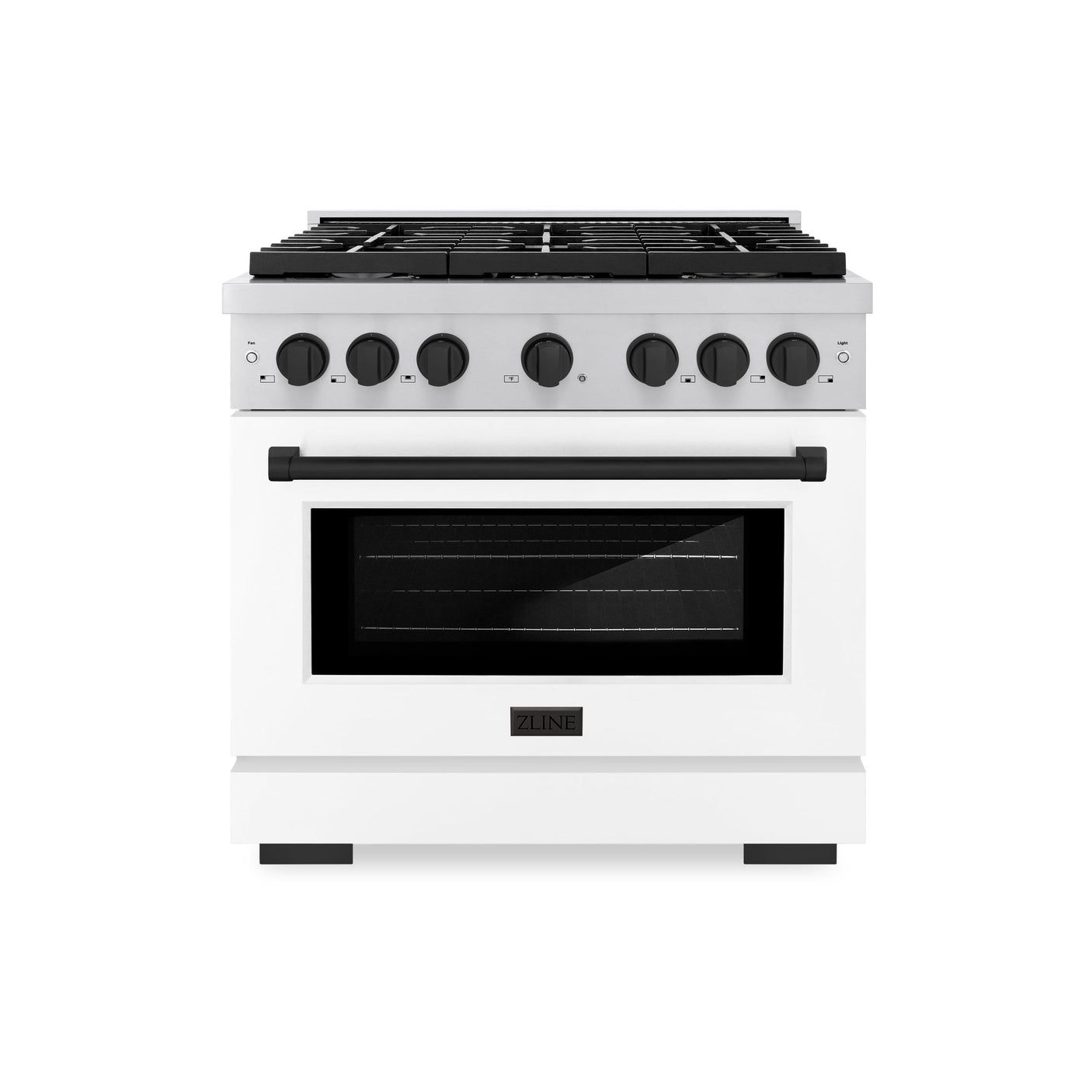 ZLINE Autograph Edition 36 in. 5.2 cu. ft. Paramount Dual Fuel Range with 6 Burner Gas Cooktop and Electric Convection Oven in Stainless Steel with White Matte Door and Matte Black Accents (SDRZ-WM-36-MB)