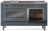 Nostalgie II 60 Inch Dual Fuel Liquid Propane Freestanding Range in Blue Grey with Brass Trim