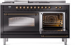 Nostalgie II 60 Inch Dual Fuel Natural Gas Freestanding Range in Glossy Black with Bronze Trim