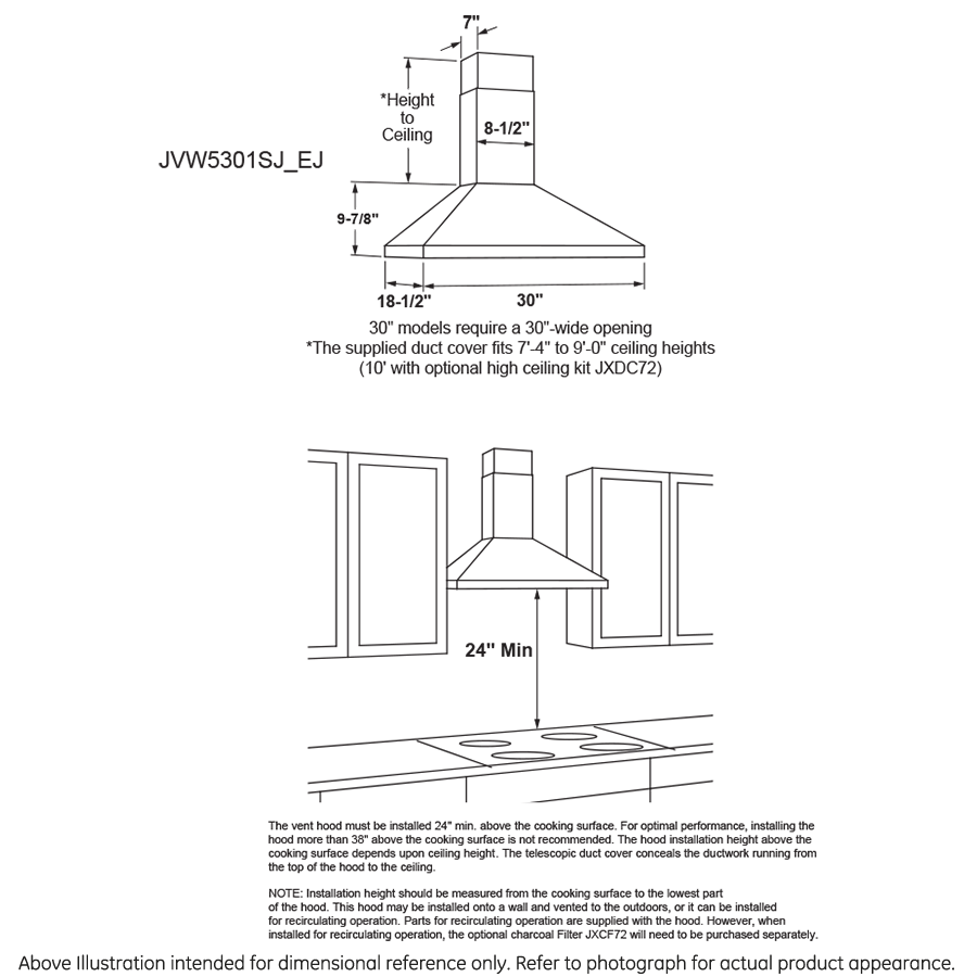 GE® 30" Wall-Mount Pyramid Chimney Hood