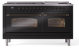 Nostalgie II 60 Inch Dual Fuel Natural Gas Freestanding Range in Glossy Black with Bronze Trim