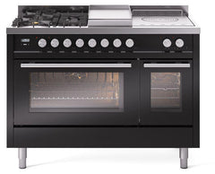 Professional Plus II 48 Inch Dual Fuel Natural Gas Freestanding Range in Glossy Black with Trim