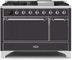 Majestic II 48 Inch Dual Fuel Natural Gas Freestanding Range in Matte Graphite with Chrome Trim