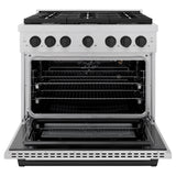 ZLINE Autograph Edition 36 in. 5.2 cu. ft. 6 Burner Gas Range with Convection Gas Oven in DuraSnow' Stainless Steel and Matte Black Accents (SGRSZ-36-MB)