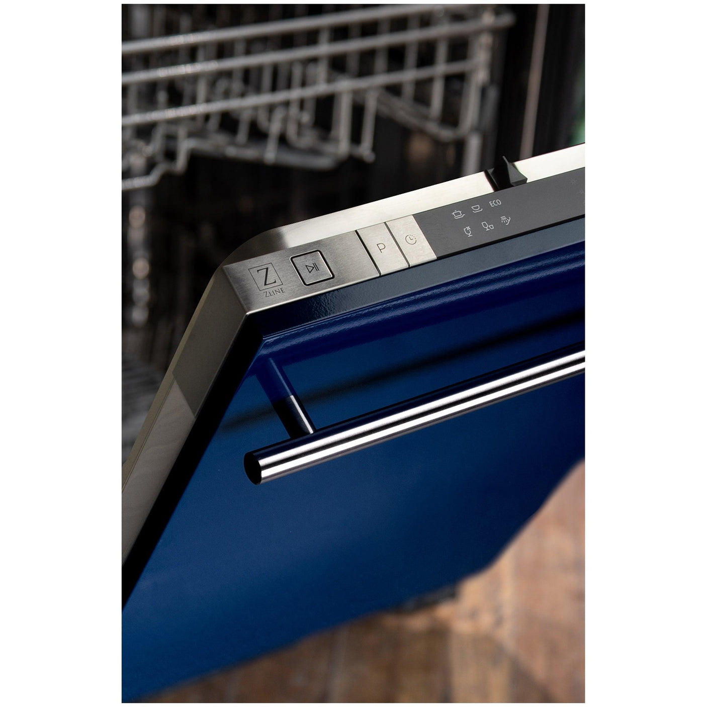 ZLINE 18 in. Compact Top Control Dishwasher with Stainless Steel Tub and Modern Style Handle, 52 dBa (DW-18) [Color: Blue Gloss]