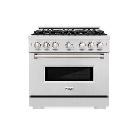 ZLINE 36 in. 5.2 cu. ft. Classic Gas Range with Convection Gas Oven in DuraSnow' Stainless Steel with 6 Brass Burners (CGRS-BR-36)