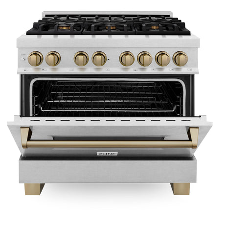 ZLINE Autograph Edition 36 in. 4.6 cu. ft. Dual Fuel Range with Gas Stove and Electric Oven in DuraSnow Stainless Steel with Accents (RASZ-SN-36) [Color: Champagne Bronze]