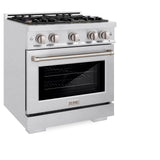 ZLINE 30 in. 4.2 cu. ft. Select Gas Range with Convection Gas Oven in DuraSnow' Stainless Steel with 4 Brass Burners (HGRS-BR-30)