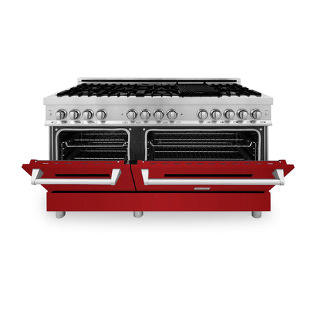 ZLINE 60 in. 7.4 cu. ft. Dual Fuel Range with Gas Stove and Electric Oven in Stainless Steel with Color Options (RA60) [Color: Red Gloss]