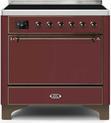 Majestic II 36 Inch Electric Freestanding Range in Burgundy with Bronze Trim