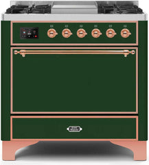 Majestic II 36 Inch Dual Fuel Liquid Propane Freestanding Range in Emerald Green with Copper Trim