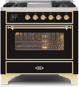 Majestic II 36 Inch Dual Fuel Liquid Propane Freestanding Range in Glossy Black with Brass Trim