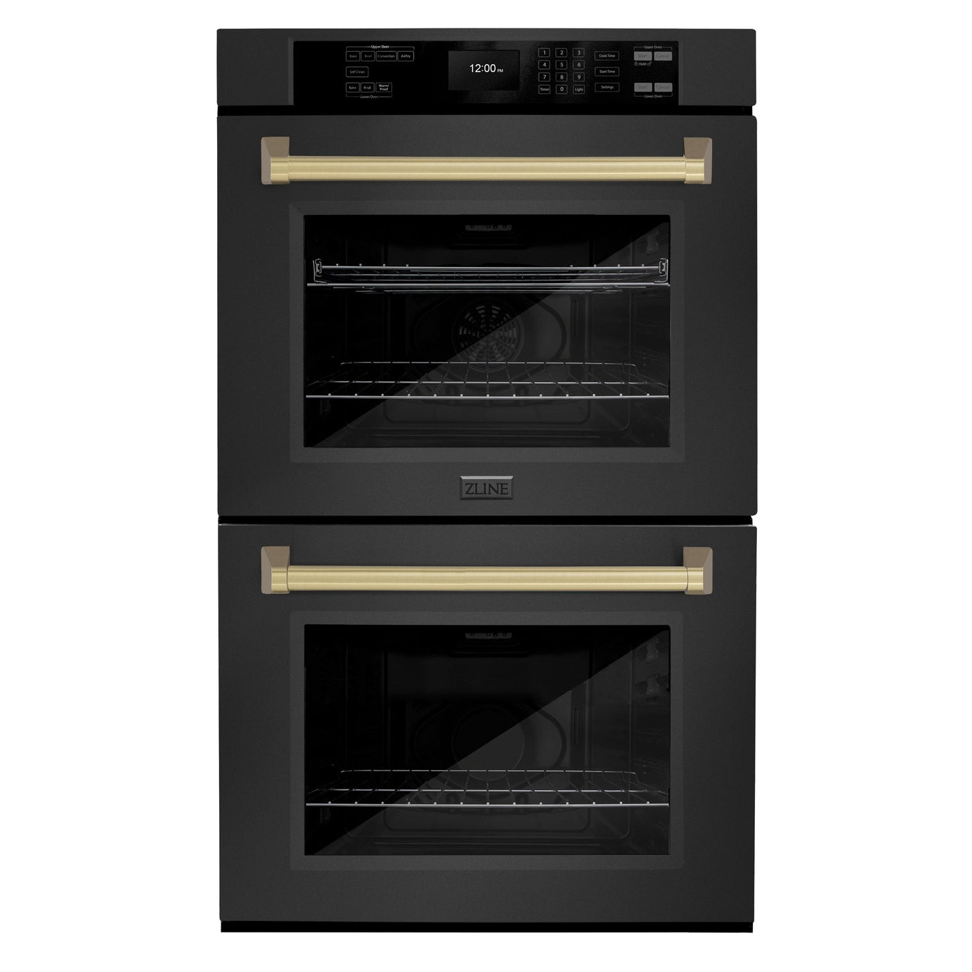 ZLINE 30 in. Autograph Edition Professional True Convection Double Wall Oven with Air Fry and Self Clean in Black Stainless Steel with Champagne Bronze Handles (WADBZ-30-CB)