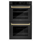 ZLINE 30 in. Autograph Edition Professional True Convection Double Wall Oven with Air Fry and Self Clean in Black Stainless Steel with Champagne Bronze Handles (WADBZ-30-CB)