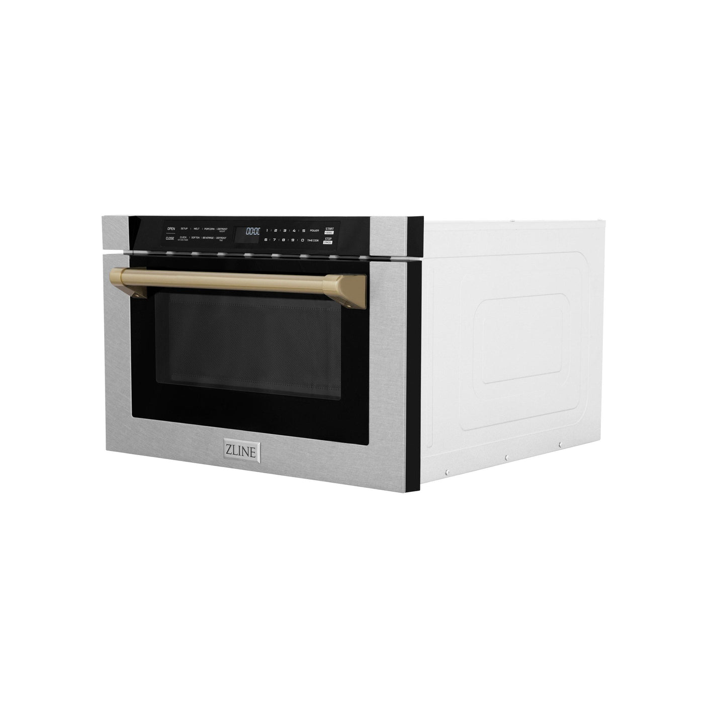 ZLINE Autograph Edition 24" 1.2 cu. ft. Built-in Microwave Drawer with a Traditional Handle in DuraSnow and Champagne Bronze Accents (MWDZ-1-SS-H-CB)