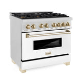 ZLINE Autograph Edition 36" 4.6 cu. ft. Dual Fuel Range with Gas Stove and Electric Oven in DuraSnow Stainless Steel with White Matte Door and Accents (RASZ-WM-36) [Color: Gold]