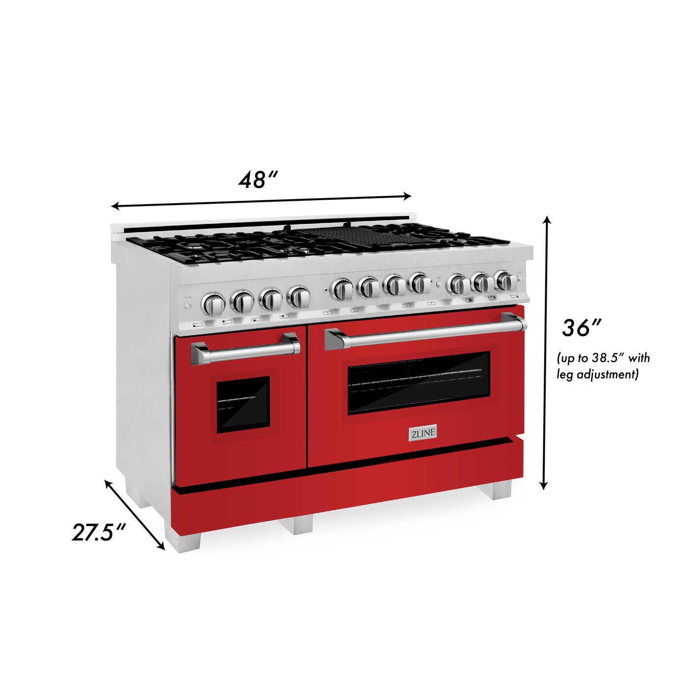 ZLINE 48" 6.0 cu. ft. Range with Gas Stove and Gas Oven in ZLINE DuraSnow Stainless Steel® (RGS-SN-48) [Color: Red Matte]