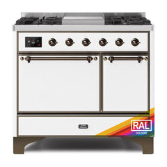 ILVE Majestic II 40 UMD10FDQNS3RAB Freestanding Dual Fuel Range with 6 Sealed Burners Yes Double Oven with Solid Door in RAL Color with Bronze knobs