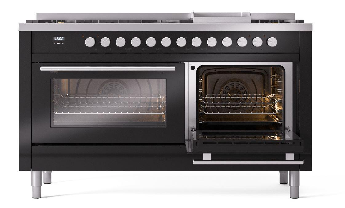 Professional Plus II 60 Inch Dual Fuel Natural Gas Freestanding Range in Glossy Black with Trim