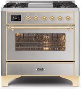 Majestic II 36 Inch Dual Fuel Natural Gas Freestanding Range in Stainless Steel with Brass Trim