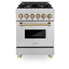 ZLINE Autograph Edition 24 in. 2.8 cu. ft. Dual Fuel Range with Gas Stove and Electric Oven in DuraSnow Stainless Steel with Accents (RASZ-SN-24) [Color: Champagne Bronze]