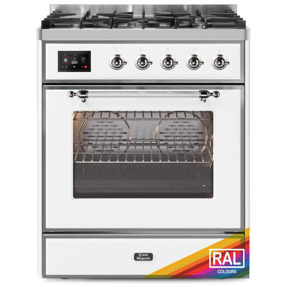 ILVE Majestic II 30 UM30DNE3RAC Freestanding Dual Fuel Range with 5 Sealed Burners Single Oven with Triple Glass Door in RAL Color with Chrome knobs