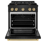 ZLINE Autograph Edition 30 in. 4.2 cu. ft. 4 Burner Gas Range with Convection Gas Oven in Black Stainless Steel and Champagne Bronze Accents (SGRBZ-30-CB)