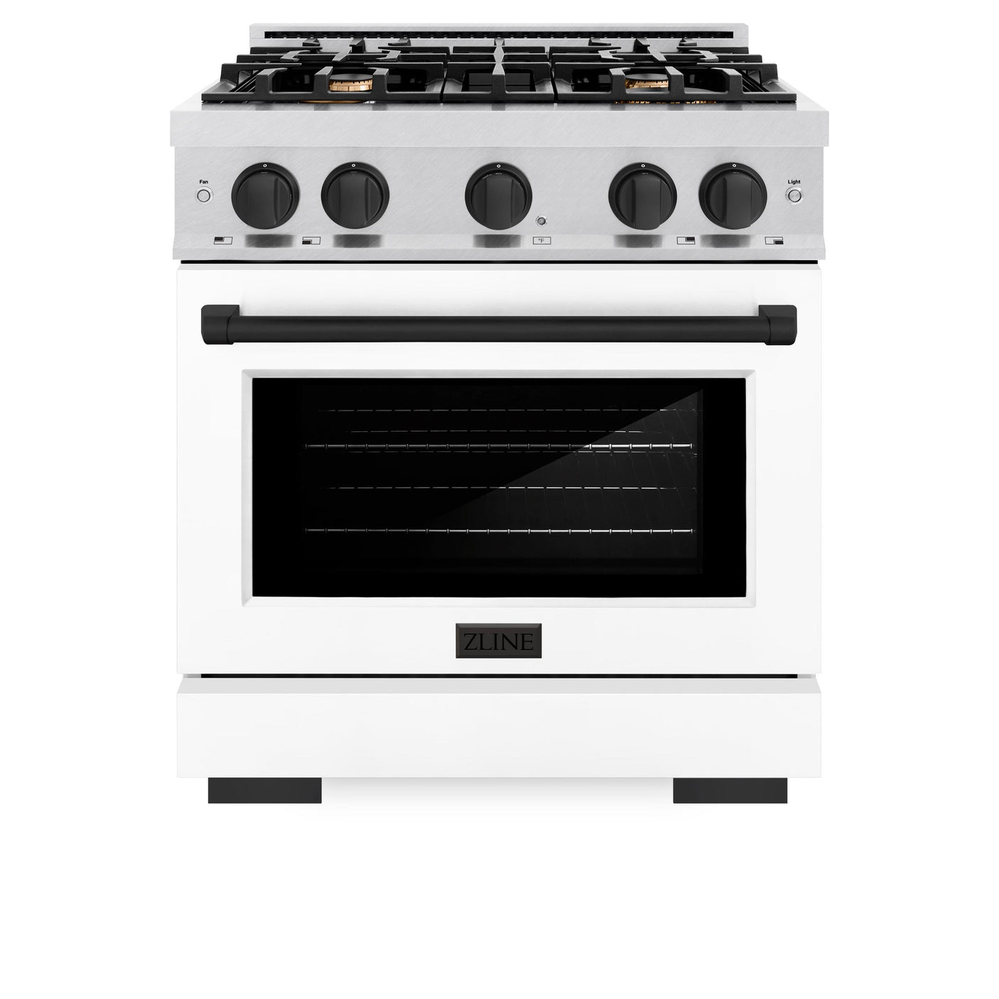 ZLINE Autograph Edition 30 in. 4.2 cu. ft. Select Gas Range with 4 Burner Cooktop and Convection Gas Oven in DuraSnow' Stainless Steel with White Matte Door and Matte Black Accents (HGRSZ-WM-30-MB)