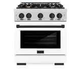 ZLINE Autograph Edition 30 in. 4.2 cu. ft. Select Gas Range with 4 Burner Cooktop and Convection Gas Oven in DuraSnow' Stainless Steel with White Matte Door and Matte Black Accents (HGRSZ-WM-30-MB)