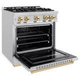 ZLINE Autograph Edition 30 in. 4.2 cu. ft. Classic Gas Range with 4 Burner Cooktop and Convection Gas Oven in Stainless Steel and Polished Gold Accents (CGRZ-30-G)