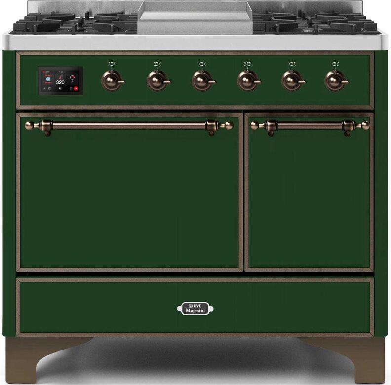 Majestic II 40 Inch Dual Fuel Natural Gas Freestanding Range in Emerald Green with Bronze Trim