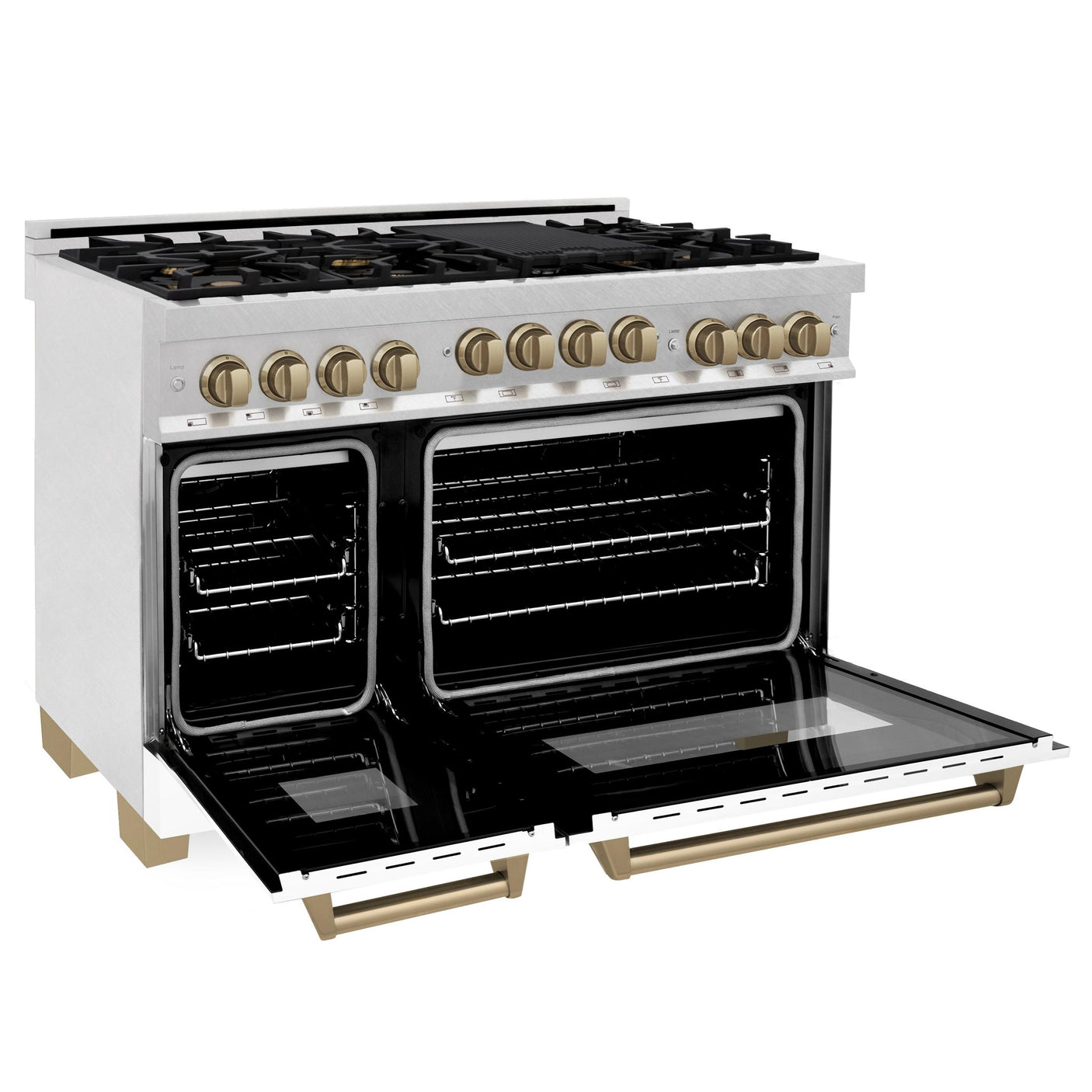 ZLINE Autograph Edition 48" 6.0 cu. ft. Range with Gas Stove and Gas Oven in DuraSnow Stainless Steel with White Matte Door (RGSZ-WM-48) [Color: Gold]