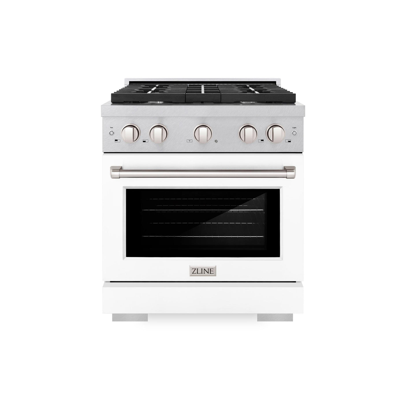 ZLINE 30 in. 4.2 cu. ft. Paramount Dual Fuel Range with 4 Burner Gas Cooktop and Electric Convection Oven in DuraSnow' Stainless Steel with White Matte Door (SDRS-WM-30)