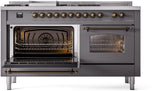 Nostalgie II 60 Inch Dual Fuel Natural Gas Freestanding Range in Matte Graphite with Bronze Trim