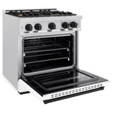 ZLINE Autograph Edition 30 in. 4.2 cu. ft. Classic Gas Range with 4 Burner Cooktop and Convection Gas Oven in DuraSnow' Stainless Steel with White Matte Door and Matte Black Accents (CGRSZ-WM-30-MB)