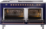 Nostalgie II 60 Inch Dual Fuel Natural Gas Freestanding Range in Blue with Copper Trim