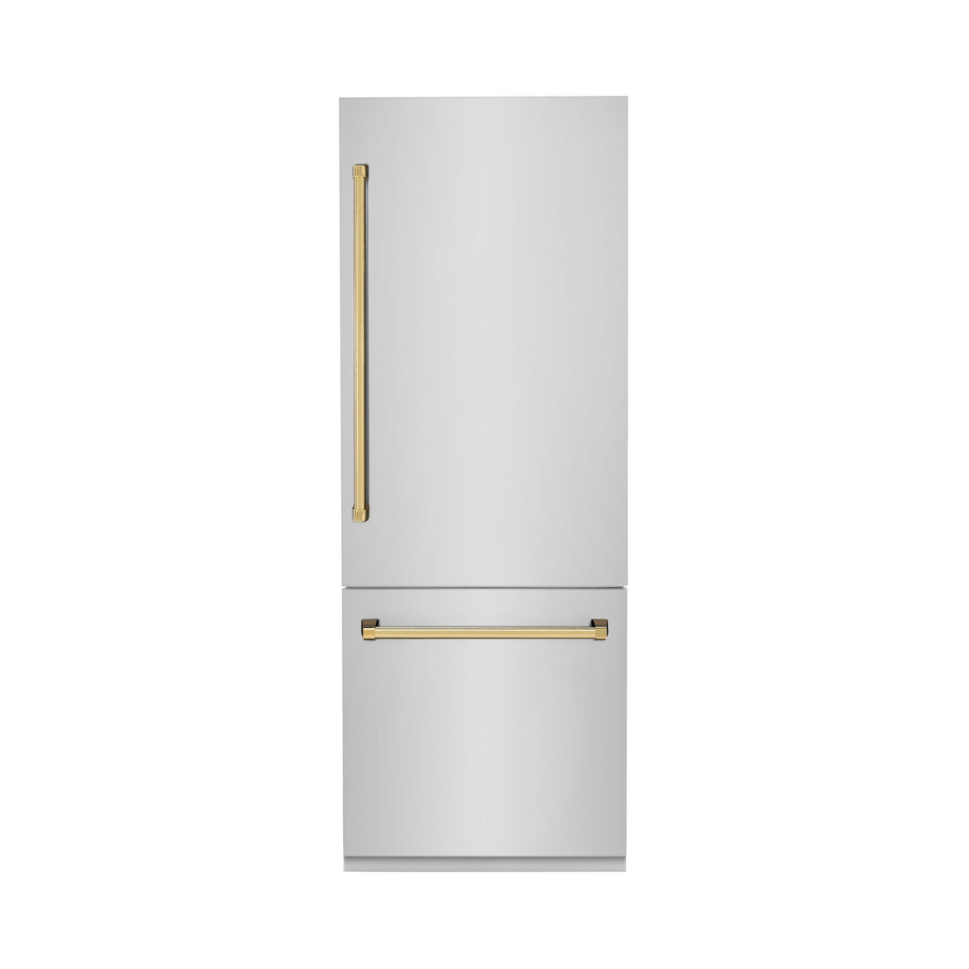 Products ZLINE 30? Autograph Edition 16.1 cu. ft. Built-in 2-Door Bottom Freezer Refrigerator with Internal Water and Ice Dispenser in Stainless Steel with Polished Gold Accents (RBIVZ-304-30-G)