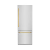 Products ZLINE 30? Autograph Edition 16.1 cu. ft. Built-in 2-Door Bottom Freezer Refrigerator with Internal Water and Ice Dispenser in Stainless Steel with Polished Gold Accents (RBIVZ-304-30-G)