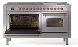 Nostalgie II 60 Inch Dual Fuel Natural Gas Freestanding Range in Stainless Steel with Brass Trim