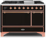 Majestic II 48 Inch Dual Fuel Natural Gas Freestanding Range in Glossy Black with Copper Trim