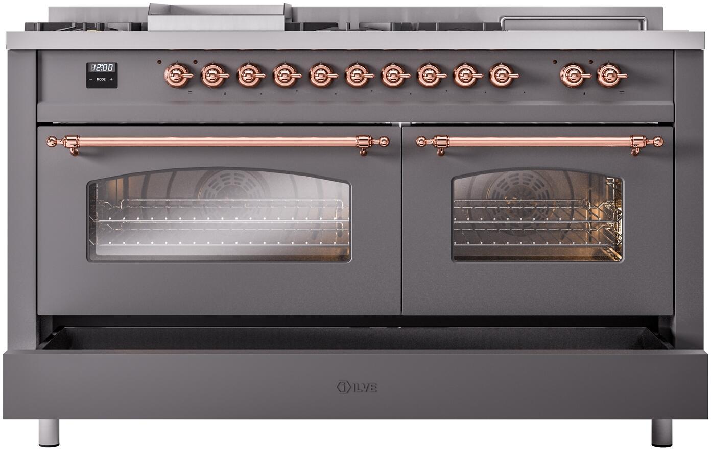 Nostalgie II 60 Inch Dual Fuel Liquid Propane Freestanding Range in Matte Graphite with Copper Trim