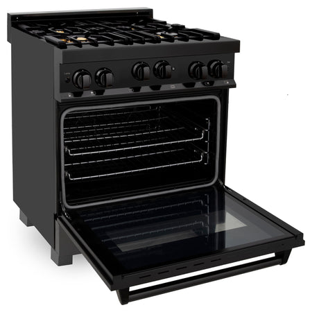 ZLINE 30" 4.0 cu. ft. Range with Gas Stove and Gas Oven in Black Stainless Steel with Brass Burners (RGB-BR-30)