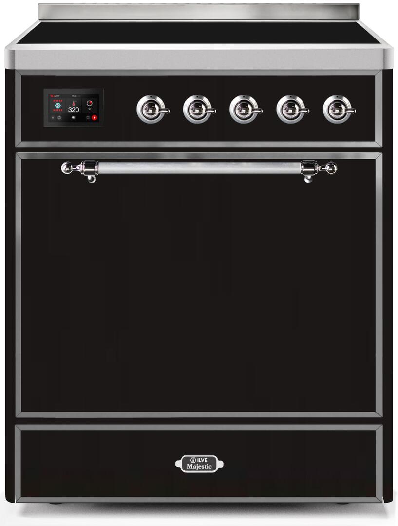 Majestic II 30 Inch Electric Freestanding Range in Glossy Black with Chrome Trim