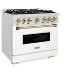 ZLINE Autograph Edition 36 in. 5.2 cu. ft. Classic Dual Fuel Range with 6 Burner Gas Cooktop and Electric Convection Oven in DuraSnow' Stainless Steel with White Matte Door and Champagne Bronze Accents (CDRSZ-WM-36-CB)