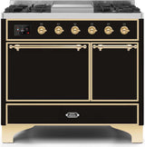 Majestic II 40 Inch Dual Fuel Liquid Propane Freestanding Range in Glossy Black with Brass Trim