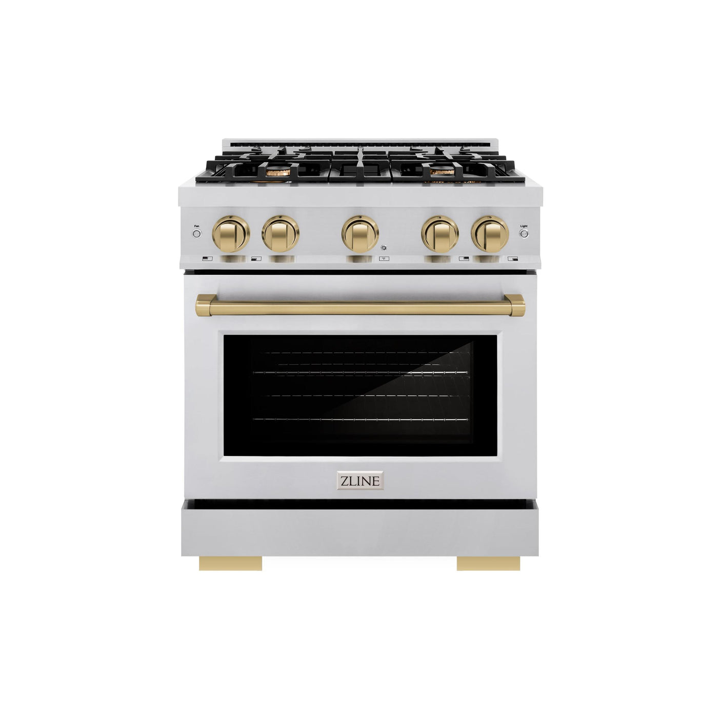 ZLINE Autograph Edition 30 in. 4.2 cu. ft. Select Gas Range with 4 Burner Cooktop and Convection Gas Oven in Stainless Steel and Champagne Bronze Accents (HGRZ-30-CB)