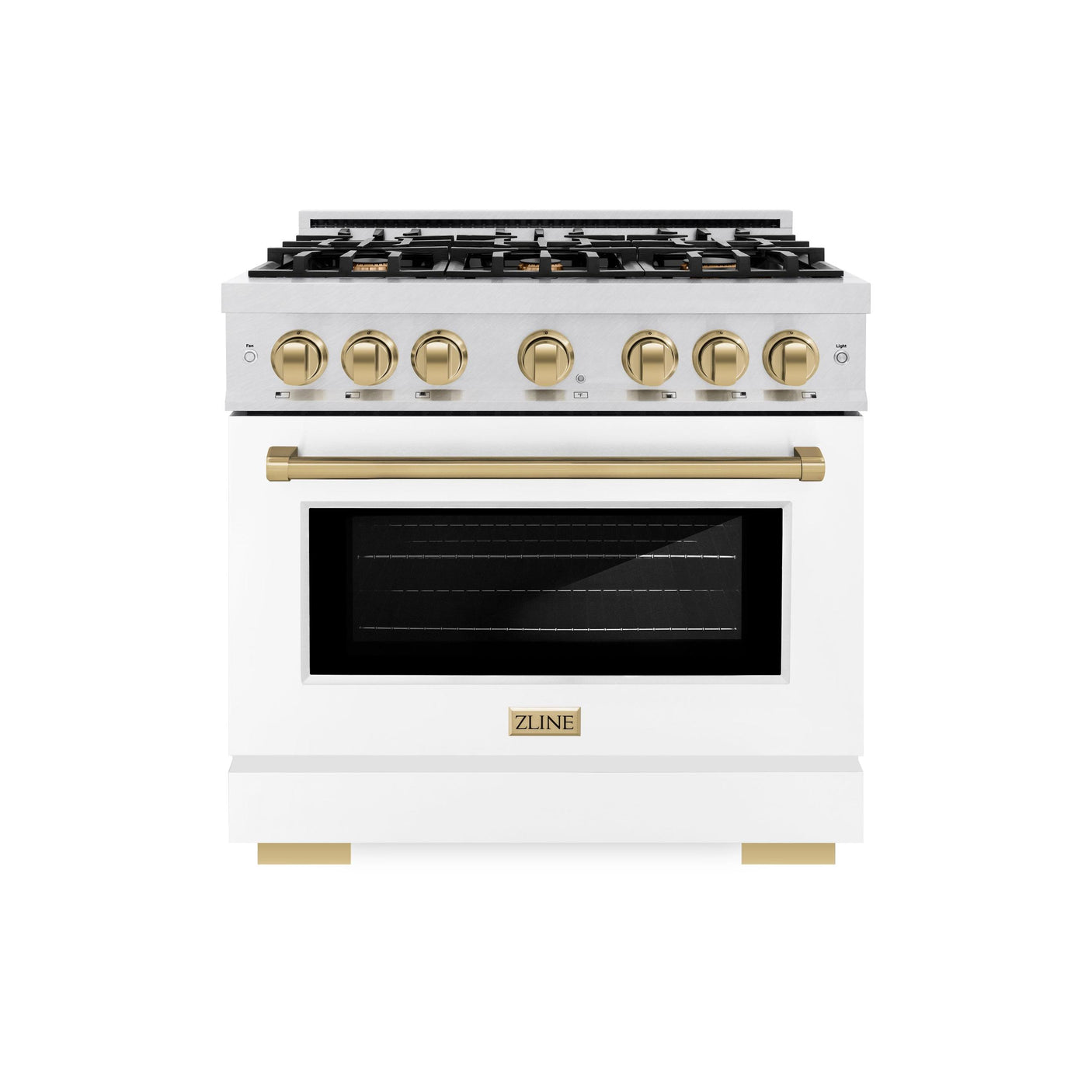 ZLINE Autograph Edition 36 in. 5.2 cu. ft. Select Dual Fuel Range with 6 Burner Gas Cooktop and Electric Convection Oven in DuraSnow' Stainless Steel with White Matte Door and Champagne Bronze Accents (HDRSZ-WM-36-CB)