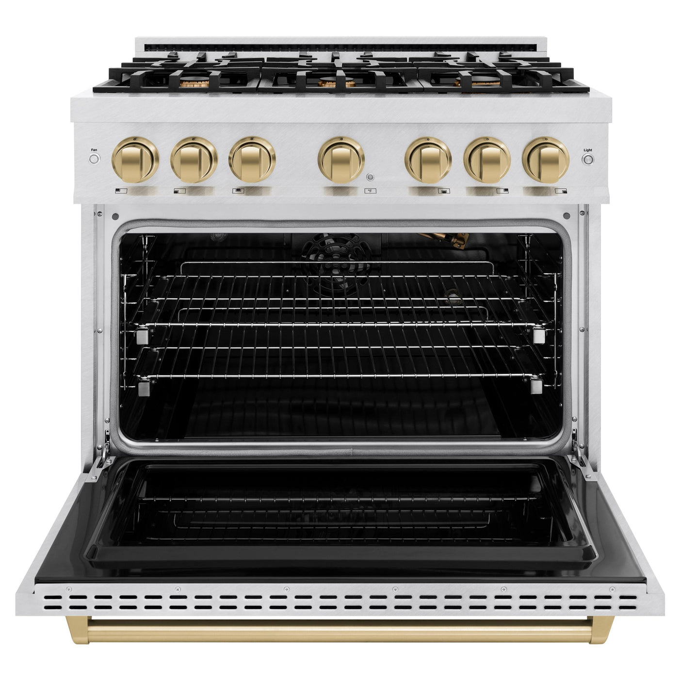 ZLINE Autograph Edition 36 in. 5.2 cu. ft. Classic Gas Range with 6 Burner Cooktop and Convection Gas Oven in DuraSnow' Stainless Steel and Champagne Bronze Accents (CGRSZ-36-CB)