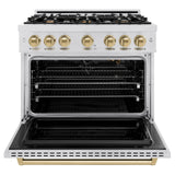 ZLINE Autograph Edition 36 in. 5.2 cu. ft. Classic Gas Range with 6 Burner Cooktop and Convection Gas Oven in DuraSnow' Stainless Steel and Champagne Bronze Accents (CGRSZ-36-CB)